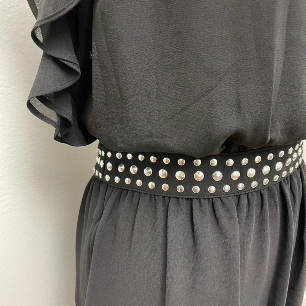 Michael Kors A Line Dress Womens Small Black Flutter Smocked Rocker Edgy Teacher